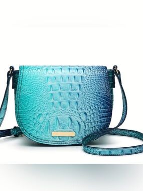 Cyan Blue Croc Print Saddle Bag